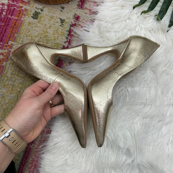 Steve Madden Gold Pointed Toe Leather Pump Heel 6.5 Cocktail Wedding Guest - Picture 8 of 11